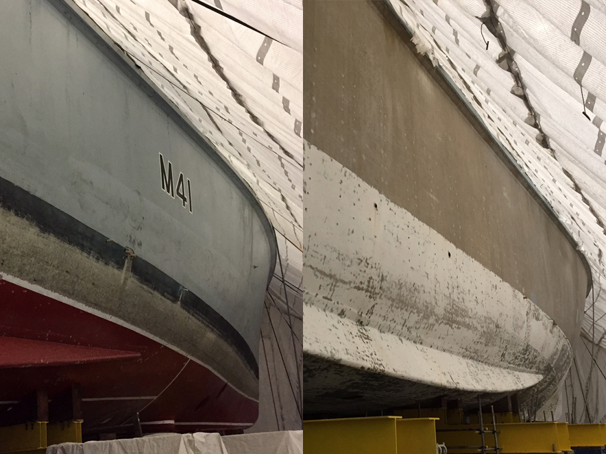 marine maintenance - Fibreglass minesweeper before & after